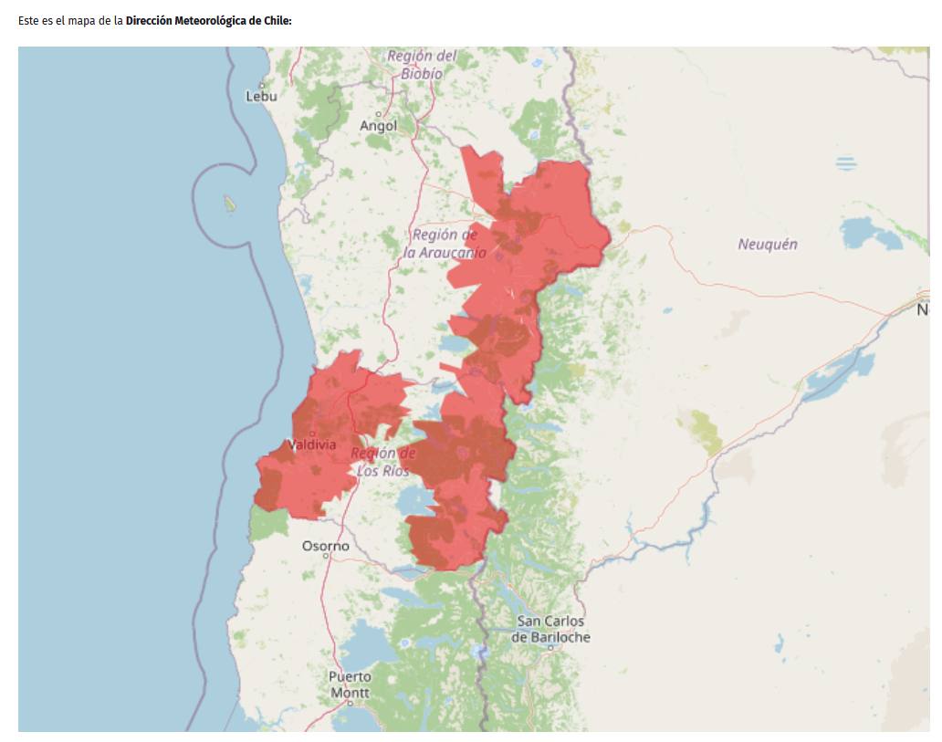 La Dirección Meteorológica de Chile clasifica sus advertencias en tres niveles: Aviso, Alerta y Alarma. / DMC