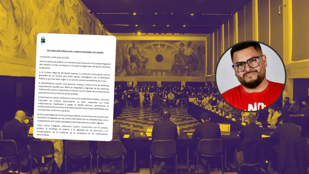 El Consejo Regional del Biobío emitió una declaración pública tras la formalización del consejero Alan Bastías por una investigación por violación., La Tribuna