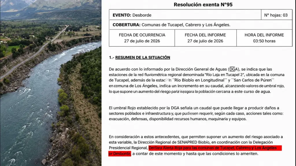 Alerta Roja en Los Ángeles, Cabrero y Tucapel por crecida de los ríos Laja y Biobío, Diario La Tribuna