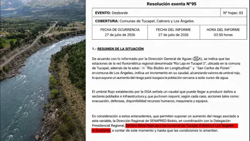 Alerta Roja en Los Ángeles, Cabrero y Tucapel por crecida de los ríos Laja y Biobío