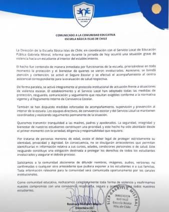 Comunicado  / Islas de Chile/ Instagram