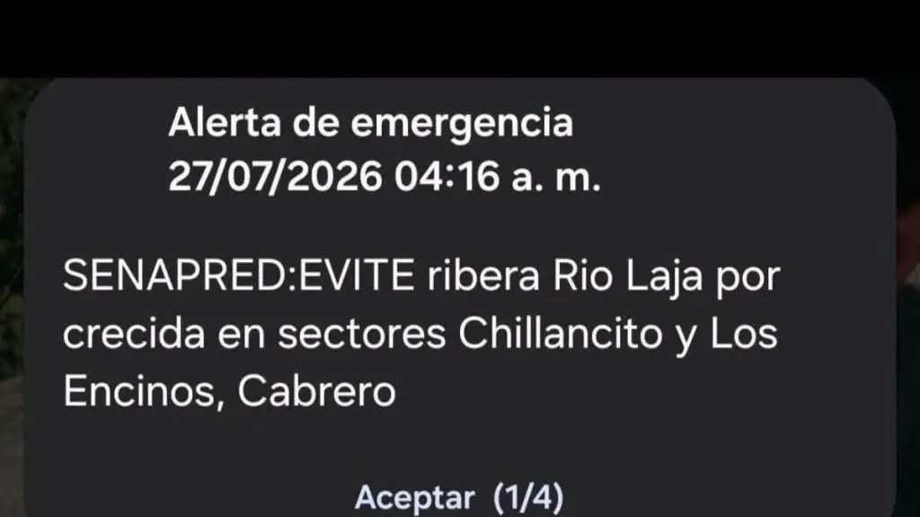 Alerta SAE emitida tras declaración de Alerta Roja / Cedida