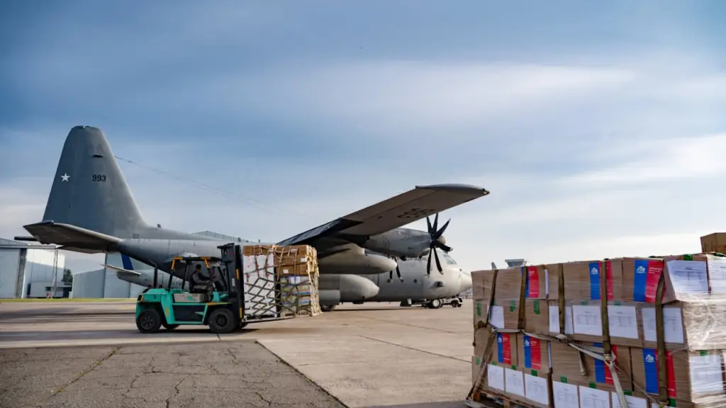 La carga incluye insumos médicos, alimentos y elementos de primera necesidad destinados a la población afectada por el terremoto., Fuerza aérea Chile