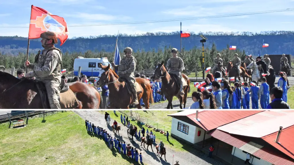 La cabalgata de la Ruta Histórica de O’Higgins llegó este martes hasta la Escuela El Castillo, donde fue recibida por estudiantes y miembros de la comunidad educativa., Fredy Muñoz | La Tribuna