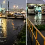 Imágenes donde se observa el agua en las inmediaciones del Terminal Municipal de Buses tras el desborde del estero Quilque. , Cámara de Comercio, Servicios y Turismo de Los Ángeles