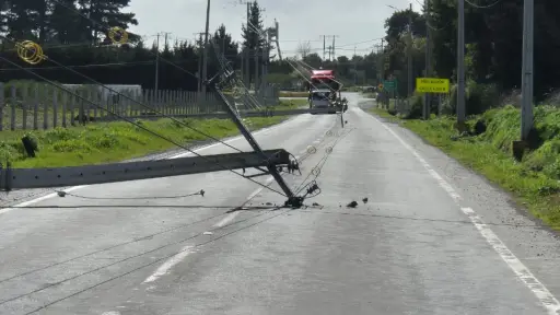 Poste caído mantiene interrumpida la circulación vehicular en ruta secundaria de Negrete