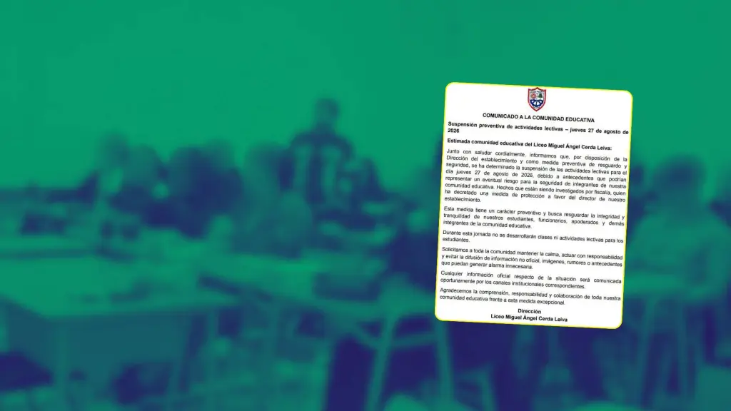 El establecimiento comunicó la medida durante la tarde de este miércoles a través de sus redes sociales., Liceo Miguel Ángel Cerda Leiva