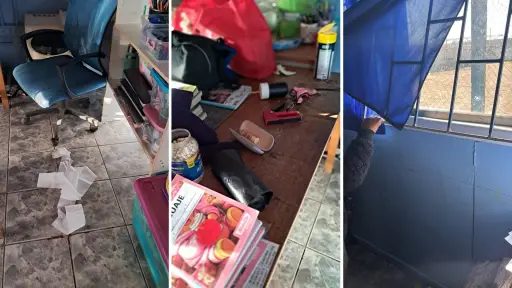 Delincuentes destruyeron, prendieron fuego y orinaron en interior de escuela rural de Los Ángeles