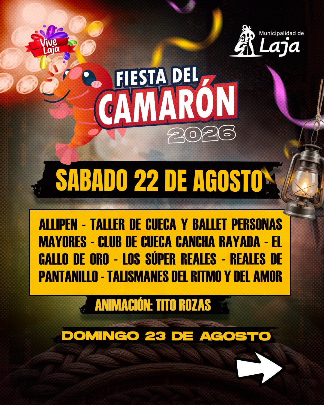 Parrilla de artistas sábado 22 de agosto. / Municipalidad de Laja 2026