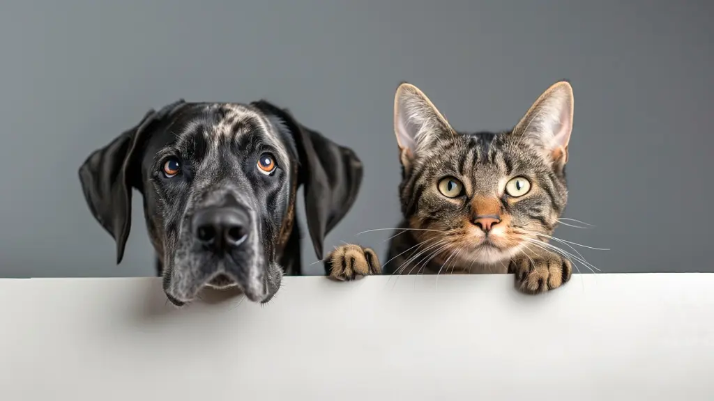 ai generado, perro, gato, animales asomándose, mascota, mascotas curiosas, animal, mascotas juguetonas, mascotas, juntos, amigos animales, perro y gato, amistad, canino, felino, Pixabay