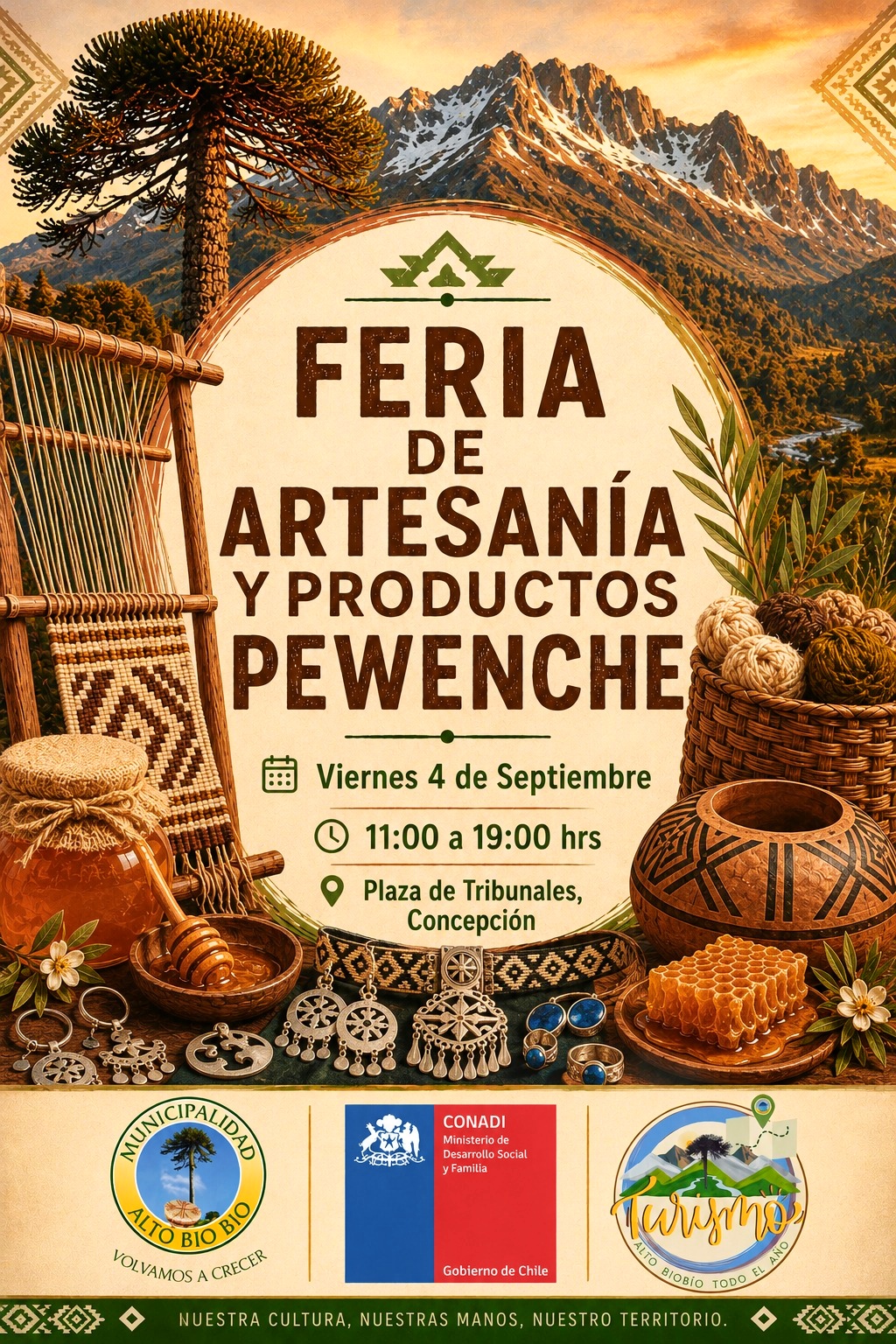 La feria se realiza en el marco del programa Adkintunge: Apertura a Nuevos Mercados, impulsado por la Municipalidad de Alto Biobío y CONADI Biobío, con la colaboración de la Municipalidad de Concepción. / Municipalidad de Alto Biobio