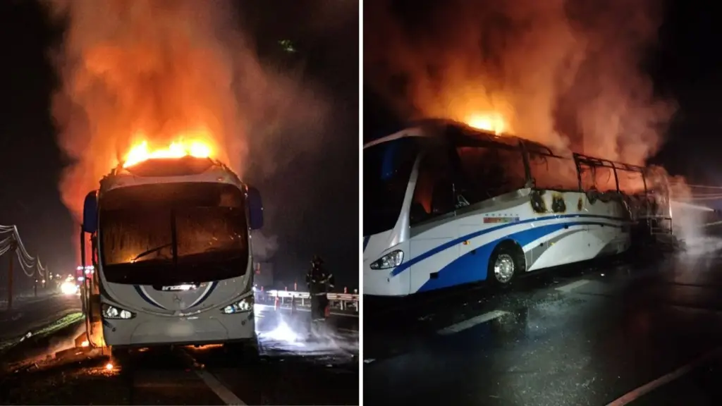 Bus quedó calcinado tras incendio en la Ruta 5 Sur de Cabrero: Pasajeros alcanzaron a salir, La Tribuna