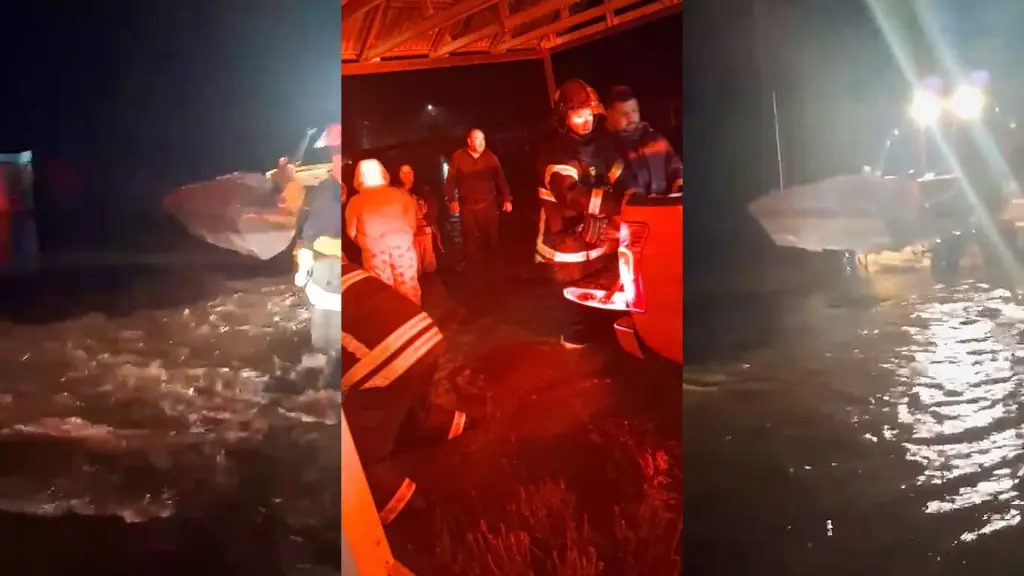 Los registros muestran la presencia de Bomberos y agua acumulada durante la emergencia reportada en el sector El Hualle, en Quilleco., Cedidas