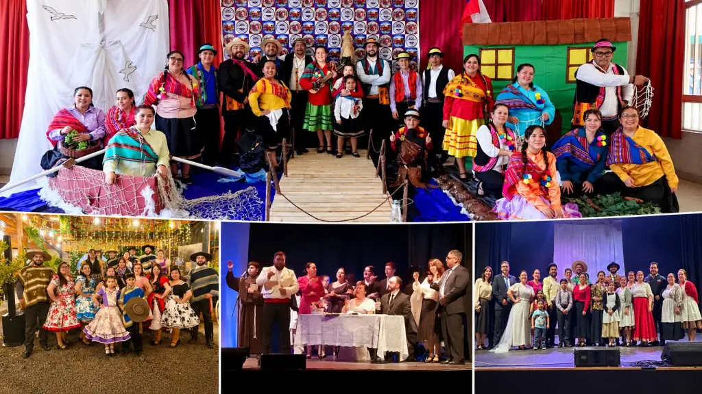 Integrantes de Tierra Angelina en distintas presentaciones folclóricas. El conjunto organiza una gala gratuita para el sábado 3 de octubre en el Teatro Municipal de Los Ángeles., Cedidas