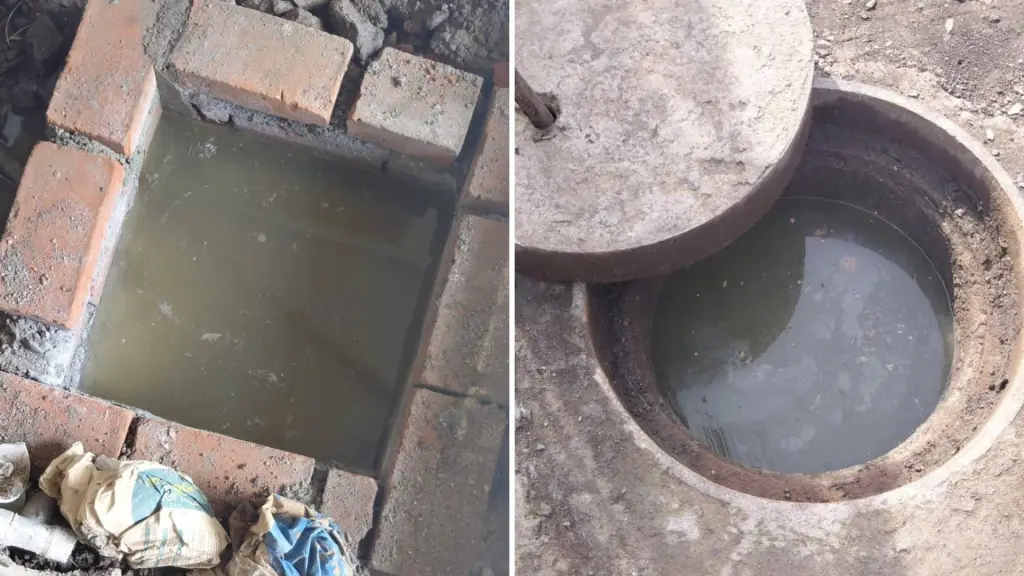 La vecina denunció que las cámaras se llenan y desbordan aguas servidas hacia el patio, además de malos olores que afectan el uso de la cocina., Cedidas
