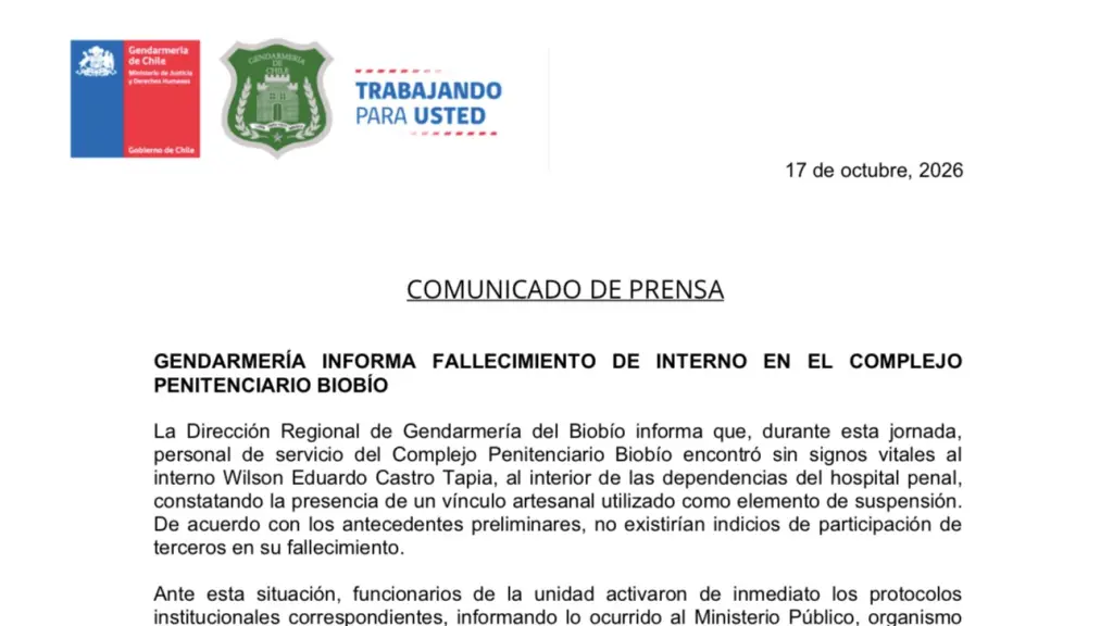 Comunicado Gendarmería , Cedido