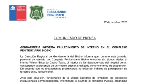 Gendarmería confirma el fallecimiento de un interno en el hospital del Complejo Penitenciario Biobío