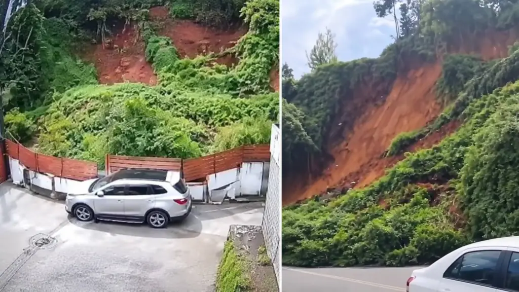 Las imágenes muestran el sector de la ladera afectada por el desprendimiento de tierra ocurrido este miércoles en Lota., Redes sociales