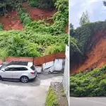Las imágenes muestran el sector de la ladera afectada por el desprendimiento de tierra ocurrido este miércoles en Lota., Redes sociales