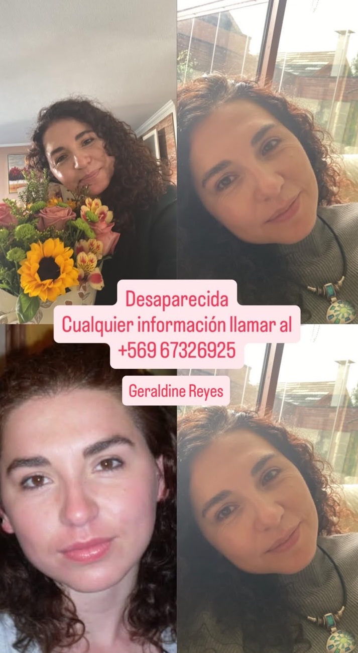 La familia compartió estas fotografías de Geraldine Reyes y habilitó el número +56 9 6732 6925 para recibir información que permita localizarla. / Cedida