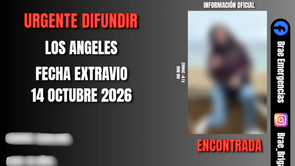 La familia de Geraldine Reyes y la BRAE informaron que fue encontrada, tras la difusión de su búsqueda en Los Ángeles., @brae_brigada