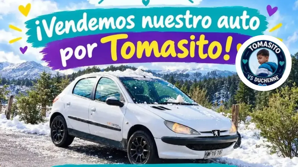 El Peugeot 206, año 2007, fue puesto a la venta en  millones para sumar recursos a la campaña de Tomasito. / @tomasito_vs_duchenne, @tomasito_vs_duchenne