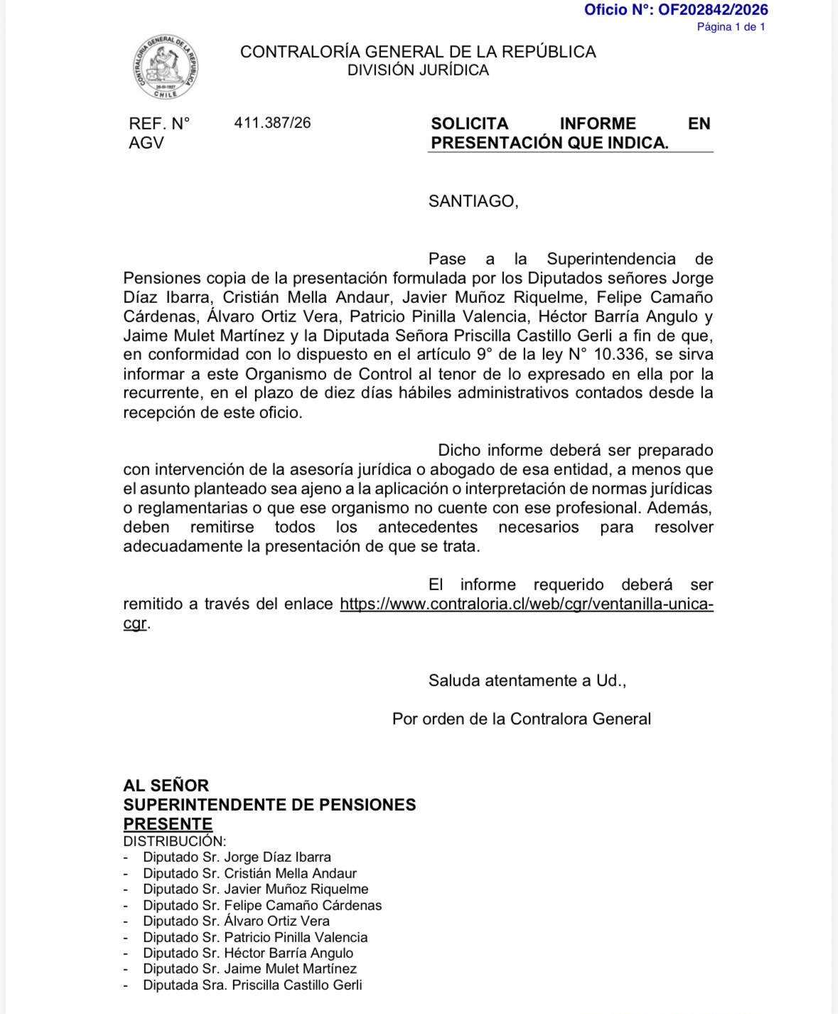El oficio busca saber quiénes son los responsables, tanto en las administradoras como en el organismo que debía fiscalizarlas, y que los trabajadores que perdieron parte de sus ahorros sean compensados. / Comunicaciones Patricio Pinilla Valencia