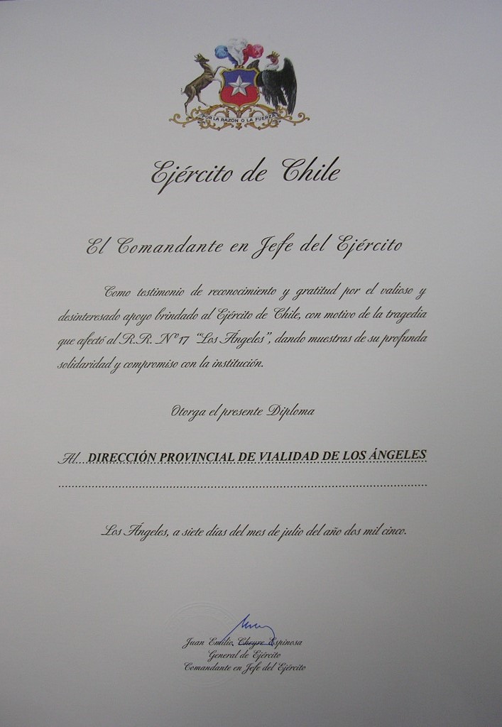 Reconocimiento del Ejército de Chile / Cedida
