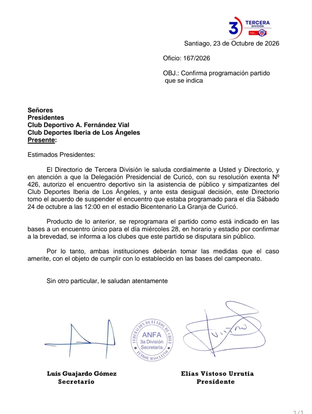 El comunicado de la Tercera División / La Tribuna