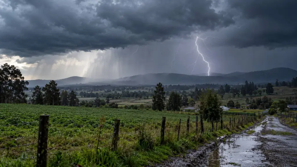 Las lluvias intensas y las tormentas eléctricas pueden generar riesgos en zonas rurales, como anegamientos y daños en la actividad agrícola., Imagen de contexto generada con IA