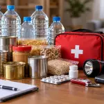 Los kits de emergencia incluyen agua potable, alimentos no perecederos, medicamentos y elementos de comunicación para afrontar posibles interrupciones de los servicios básicos., Imagen de contexto generada con IA